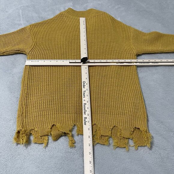 Cardigan Sweater Women Small Mustard Yellow Distressed Wool Bear This Is Not Toy - Picture 7 of 9